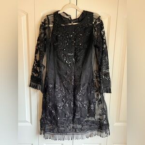 Black Sequin Embellished Sheer Net Formal Kurta NWT Size M | Ethnic Pakistani